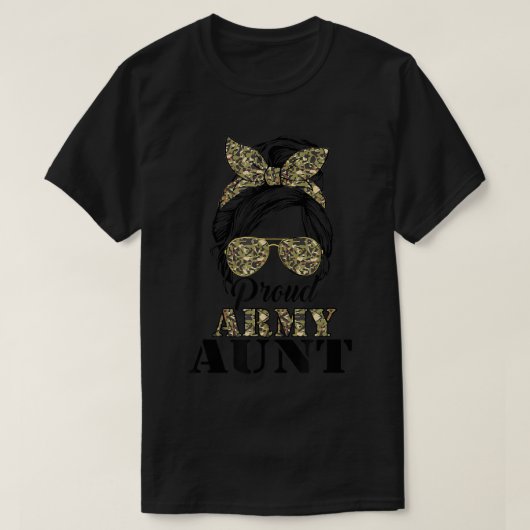 T-shirt Fière Tante de l'armée Camouflage Messy Bun Soldat (Design devant)