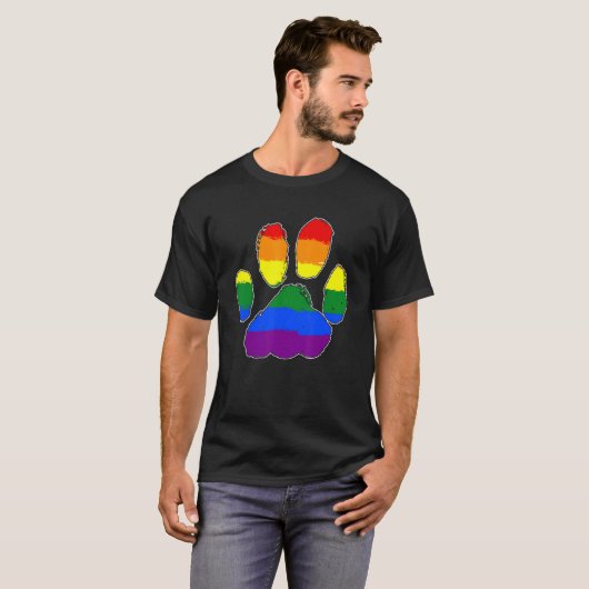 T-shirt Fiers Alliés Lgbt Furry Arc-en-ciel Chien Chat Paw (Devant entier)