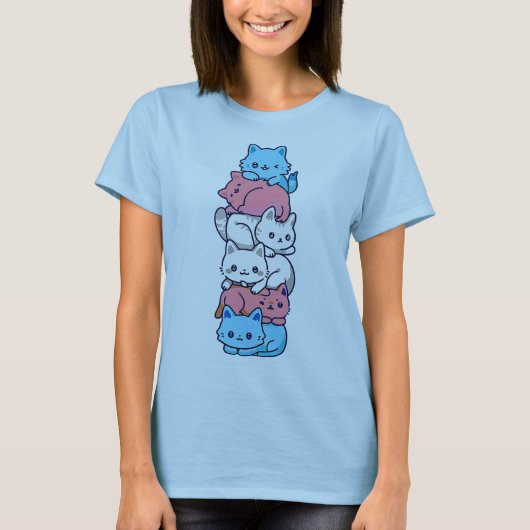 T-shirt Fierté Chat LGBT Trans Drapeau Cute Chats Pile (Devant)
