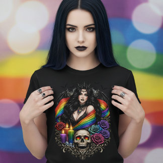 T-shirt Fierté gay gothique sombre avec crâne et bougies