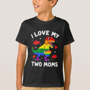 T-shirt Fierté Gay J'aime Mes Deux Mamans Dino Lesbienne L