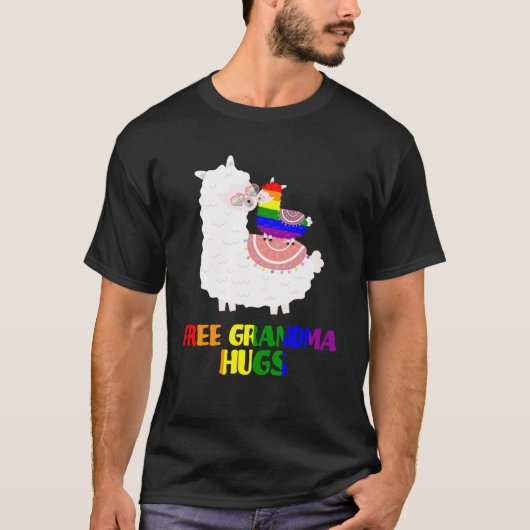 T-shirt Fierté LGBT Grandma Grandma Hugs Llama Rainbow Fam (Devant)