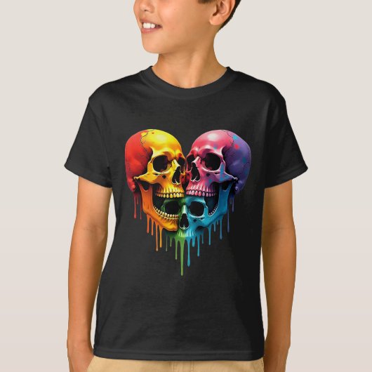 T-shirt Fierté LGBT Halloween Horreur Squelette Crâne Arc- (Devant)