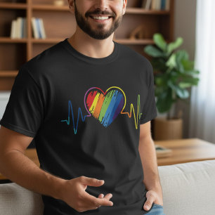 T-shirt Fierté LGBTQ Arc-en-ciel Battement de cœur Égalité