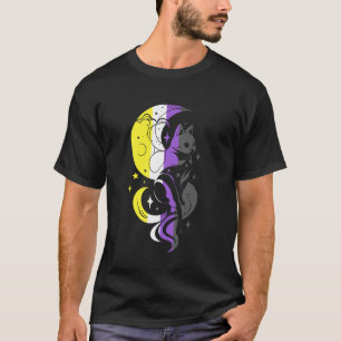 T-shirt Fierté non binaire Chat Lune Étoiles LGBTQ Style s