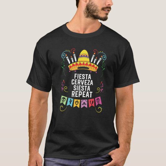 T-shirt Fiesta Cerveza Siesta Répéter boisson de bière Alc (Devant)