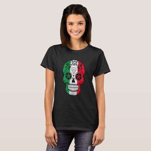 T-shirt Fiesta Sugar Rose Calavera Mexicaine Drapeau Cinc (Devant entier)