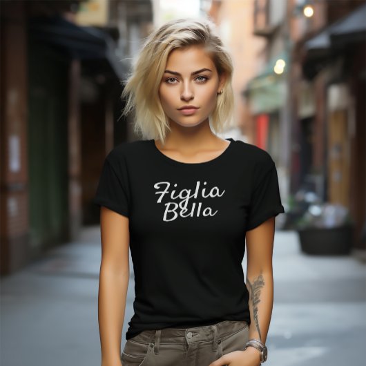 T-shirt Figlia Bella Italienne Fille Blanc Script Noir