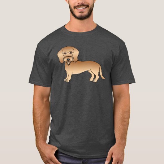 T-shirt Fil à roue Haired Dachshund mignon chien de dessin (Devant)