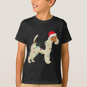T-shirt Fil Fox Terrier lumières de Noël Santa Hat Dog Xm