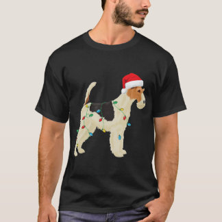 T-shirt Fil Fox Terrier lumières de Noël Santa Hat Dog Xm