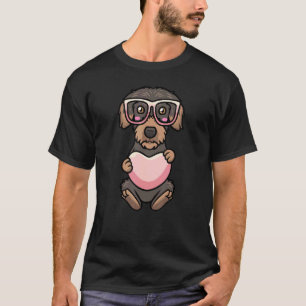 T-shirt Fil Haired Dachshund Chien Avec Coeur Et Sunglasse