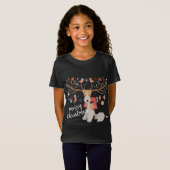 T-Shirt Fil Haired Renard Terrier Chien Reindeer de Noël (Devant entier)