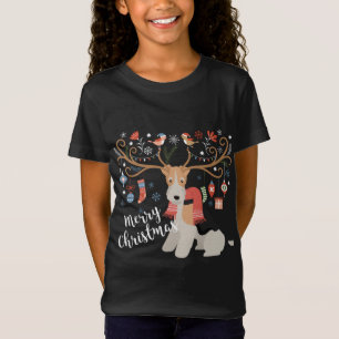 T-Shirt Fil Haired Renard Terrier Chien Reindeer de Noël