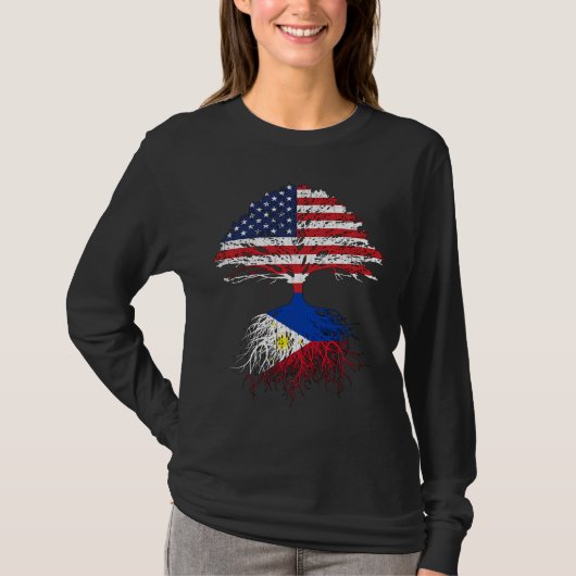 T-shirt Filipino Roots American Grosses Philippines Drapea (Devant)