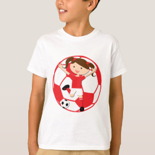 T-shirt Fille 1 du football et rouge et blanc de boule