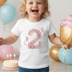 T-Shirt Fille 2e Anniversaire Fée Rose Numéro Deux