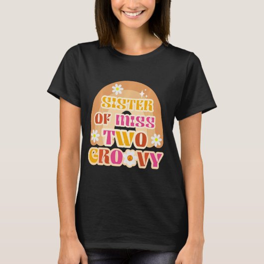 T-shirt Fille 2e anniversaire Retro Boho Rainbow soeur Two (Devant)