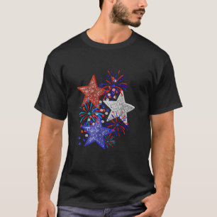 T-shirt Fille 4 juillet Femmes Rouge Blanc Bleu Étoile Amé