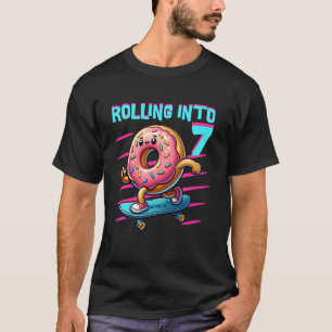 T-shirt Fille 7 Ans Anniversaire Skateboard et Donut Gra