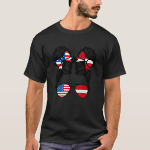 T-shirt Fille à moitié américaine à moitié lettone Drapeau