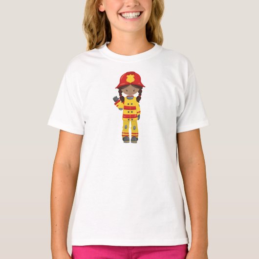 T-shirt Fille afro-américaine, Fille pompier, Pompier (Devant)