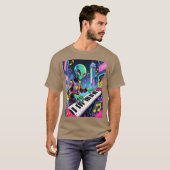 T-shirt Fille Alien au Clavier Neon Synthwave (Devant entier)