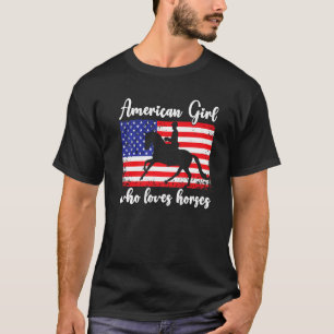 T-shirt Fille américaine qui aime les chevaux cavalier de