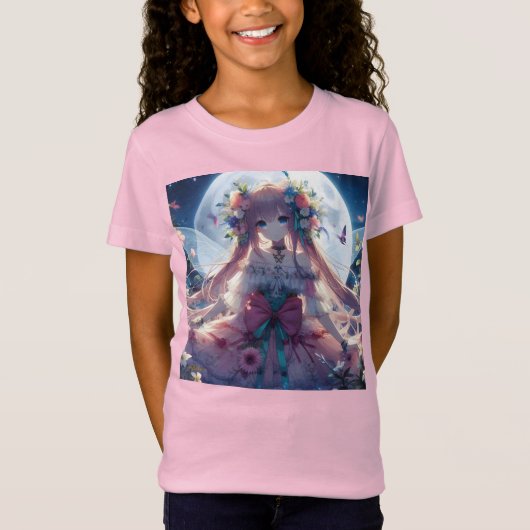 T-Shirt Fille Anime Fleur Lune Fée (Devant)