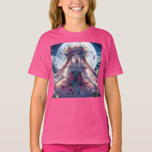 T-shirt Fille Anime Fleur Lune Fée