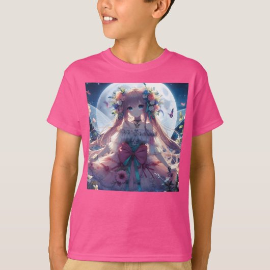 T-shirt Fille Anime Fleur Lune Fée (Devant)