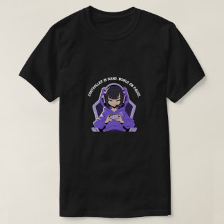 T-shirt Fille Anime Joueuse d'Art de Jeu Violet