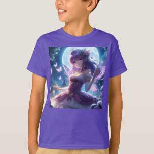 T-shirt Fille Anime Papillon Violet Aile Lune Fée 