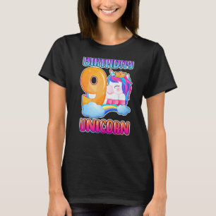 T-shirt Fille Anniversaire 9 Ans Petite licorne avec le no