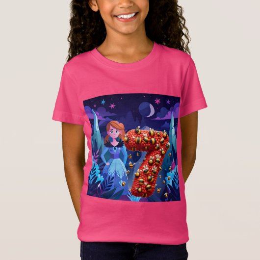 T-Shirt Fille Anniversaire À 7 Ans (Devant)