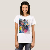 T-shirt Fille arc-en-ciel avec loup (Devant entier)