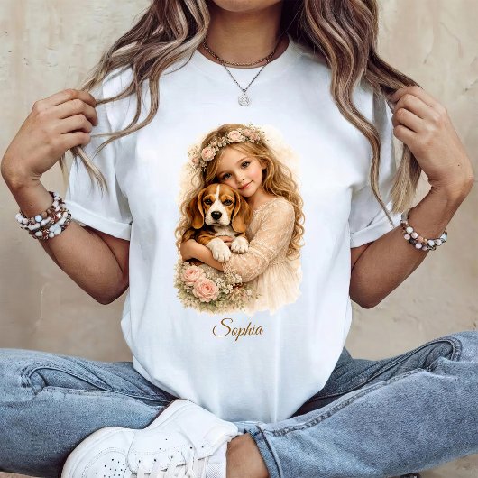 T-shirt Fille avec chiot Beagle
