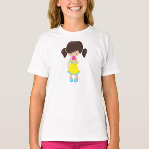 T-shirt Fille Avec Crème De Glace, Mignonne Fille, Cheveux