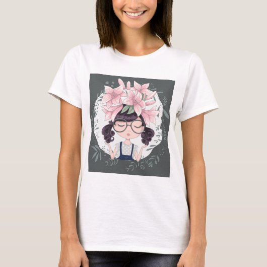T-shirt fille avec fleurs (Devant)