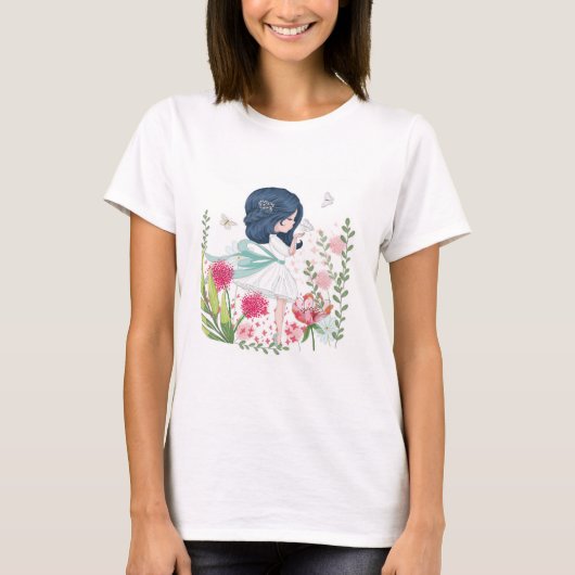 T-shirt fille avec fleurs (Devant)