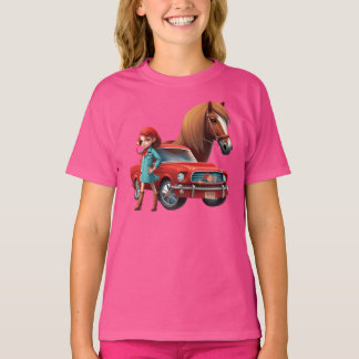 T-shirt Fille Avec Mustang Voiture Horse