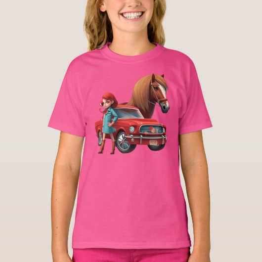 T-shirt Fille Avec Mustang Voiture Horse (Devant)