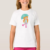 T-shirt Fille Avec Parapluie, Fille En Manteau De Pluie, C (Devant)