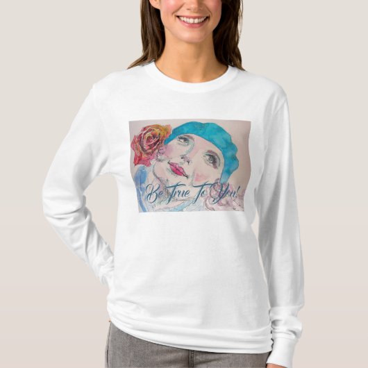 T-shirt Fille Avec Rose Rouge Beret Soyez Vrai Avec Vous T (Devant)