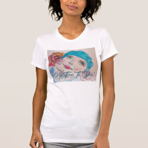 T-shirt Fille Avec Rose Rouge Beret Soyez Vrai Avec Vous T