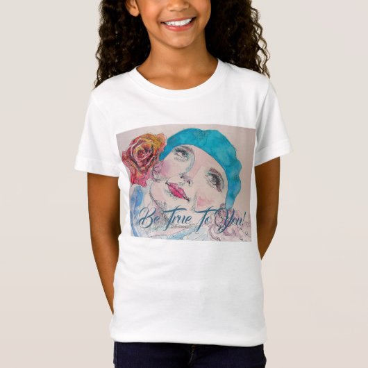 T-Shirt Fille Avec Rose Rouge Beret Soyez Vraiment Filles (Devant)