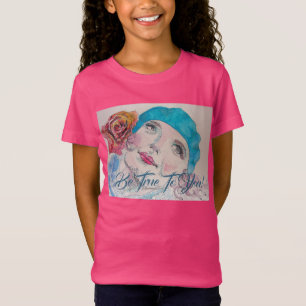 T-Shirt Fille Avec Rose Rouge Beret Soyez Vraiment Filles
