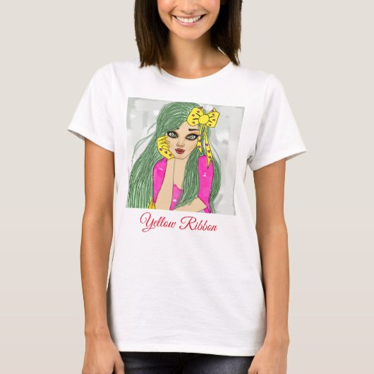 T-shirt fille avec ruban jaune (Devant)