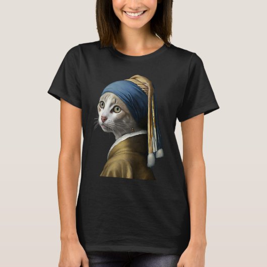 T-shirt Fille avec une perle à oreille Chat 1 (Devant)