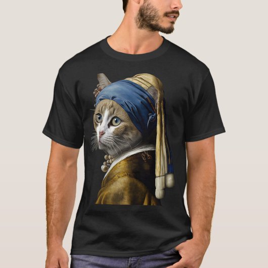 T-shirt Fille avec une perle à oreille Chat 2 (Devant)